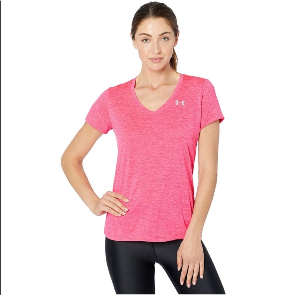 Under Armour Pink Brilliance/Metallic Silver, UA
Tech Twist V-Neck Top. Size XS
